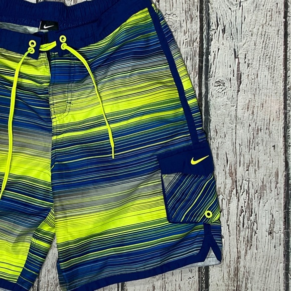 Nike Striped Swim Shorts in Blue and Yellow Swim Trunks Summer Bathing Suit - Picture 3 of 7